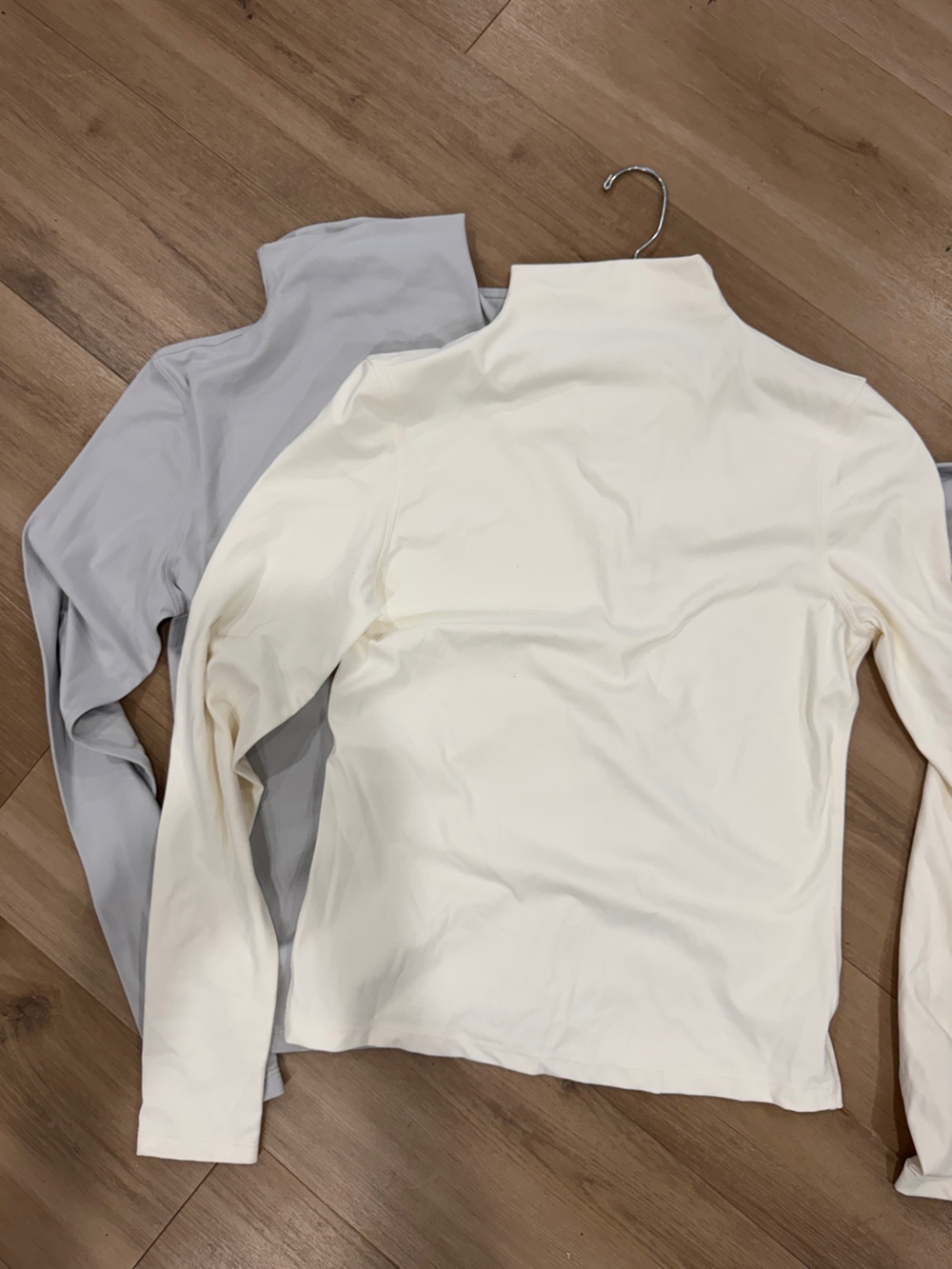 Yogalicious Long Sleeve Mock Turtleneck Tops - Cream & Light Gray, 2 pieces